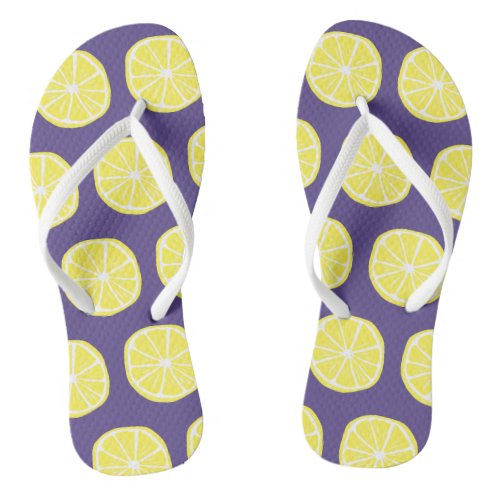 Lemon Citrus Summer Tropical Fruit Yellow Purple Flip Flops