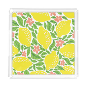 Lemon Citrus Summer Vintage Pattern Acrylic Tray