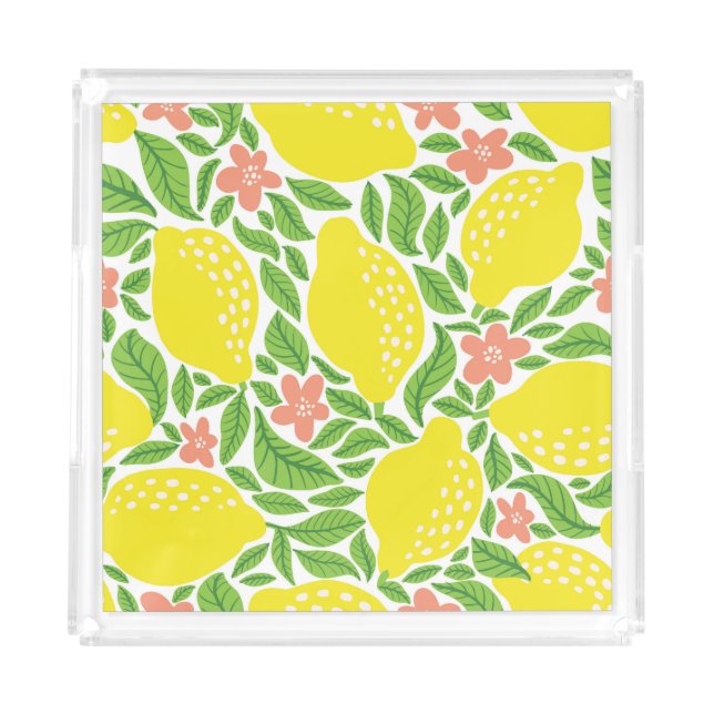 Lemon Citrus Summer Vintage Pattern Acrylic Tray (Front)