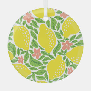 Lemon Citrus Summer Vintage Pattern Glass Ornament