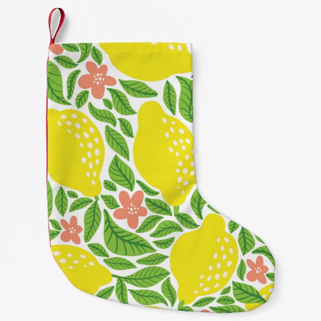 Lemon Citrus Summer Vintage Pattern Small Christmas Stocking (Front)