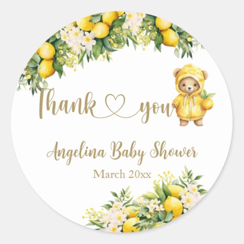 Lemon Citrus Summer welcome Baby Shower  Classic Round Sticker