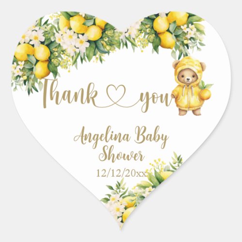 Lemon Citrus Summer welcome Baby Shower  Heart Sticker