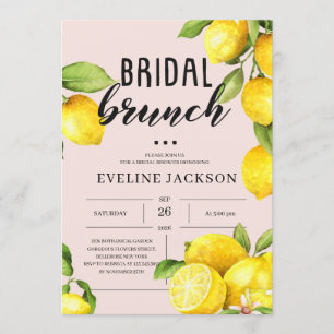 Lemon citrus summer yellow pink bridal brunch invitation