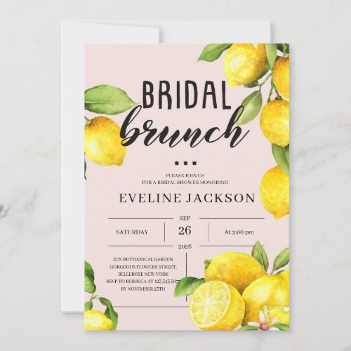 Lemon citrus summer yellow pink bridal brunch invitation