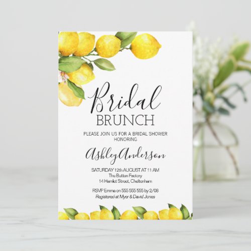 Lemon Citrus Themed Bridal Shower Invitation