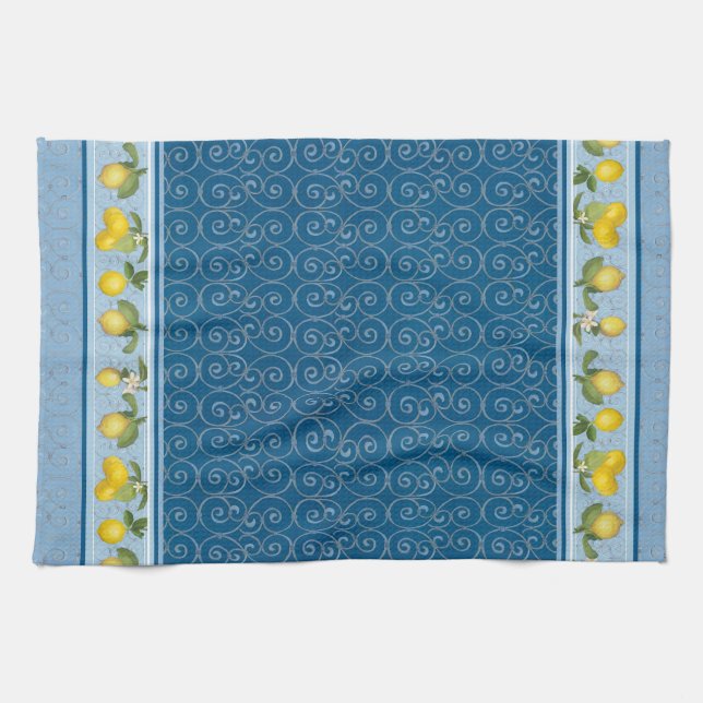 Lemon Citrus Trellis French Country Farmhouse Navy Kitchen Towel (Horizontal)