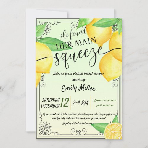 Lemon citrus virtual bridal shower invitation