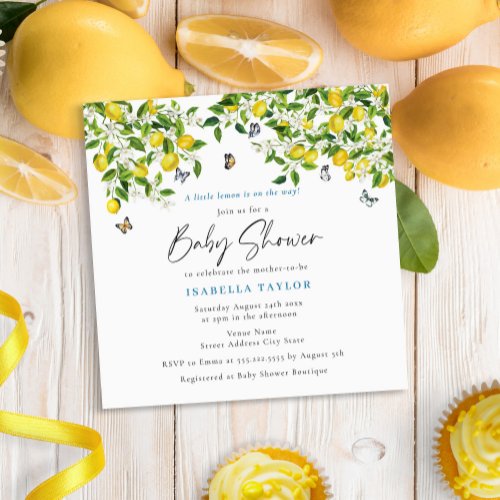 Lemon Citrus Watercolor Baby Shower Invitation