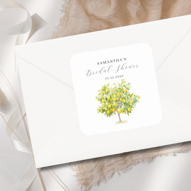 Lemon Citrus Watercolor Bridal Shower  Square Sticker (Creator Uploaded)