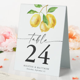 Lemon Citrus Watercolor Table Number Tent