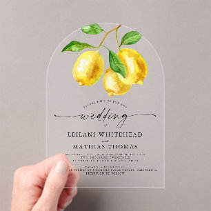 Lemon Citrus Watercolor Wedding Acrylic Invitations