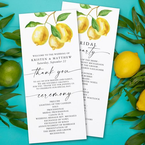 Lemon Citrus Watercolor Wedding Program