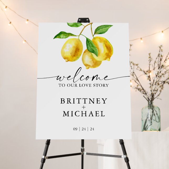 Lemon Citrus Watercolor Welcome Wedding Foam Board (In Situ (Stand))