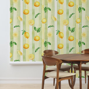 Lemon Citrus Watercolor Yellow green Stripes Wallpaper