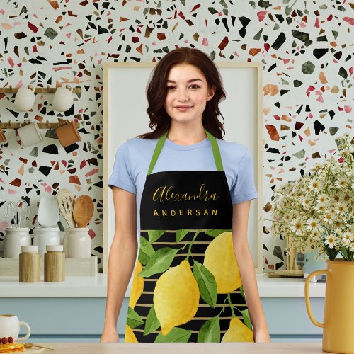 Lemon Citrus Watercolour Script Name Stylish Chef  Apron