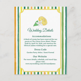 Lemon Citrus Wedding Details Enclosure Card