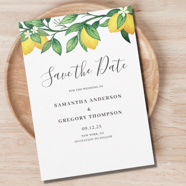Lemon Citrus Wedding Flat Save The Date Card (Creator Uploaded)