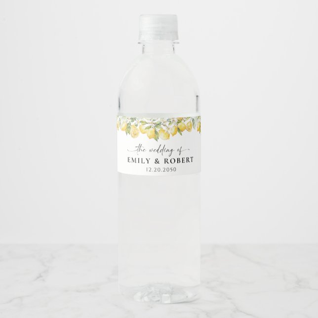 Lemon Citrus Wedding Water Bottle Label (Front)