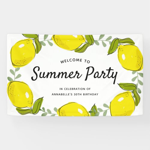 Lemon Citrus White Summer Party Birthday Banner