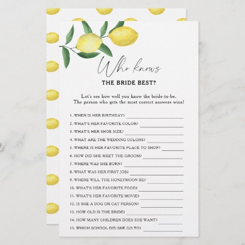 Lemon citrus _ Who knows the bride best game