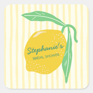 Lemon Citrus Yellow & Green Fresh Bridal Shower Square Sticker