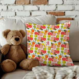 Lemon citrus yellow red Pattern Throw Pillow