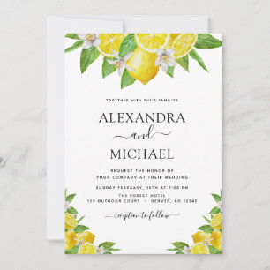 Lemon Citrus Yellow Watercolor Wedding Invitation