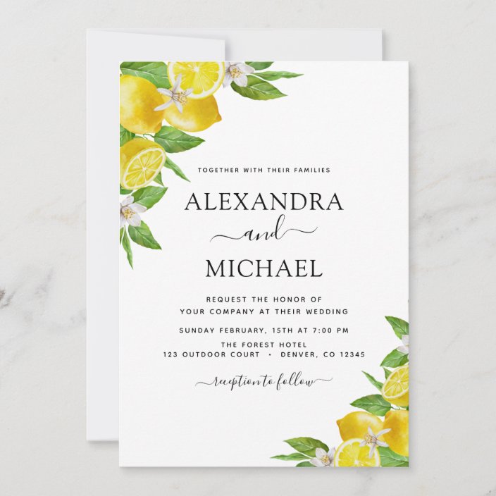 Lemon Citrus Yellow Watercolor Wedding Invitation | Zazzle.com