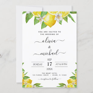 Lemon Citrus Yellow Wedding Invitation