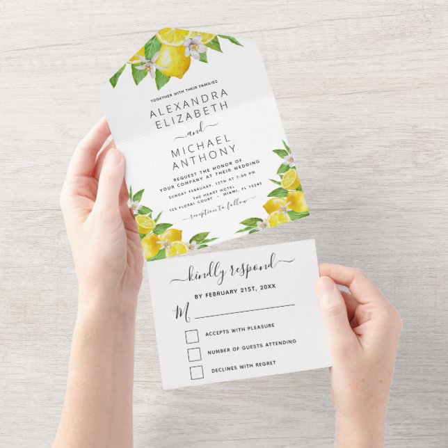 Lemon Citrus Yellow Wedding Spring Summer All In One Invitation (Tearaway)