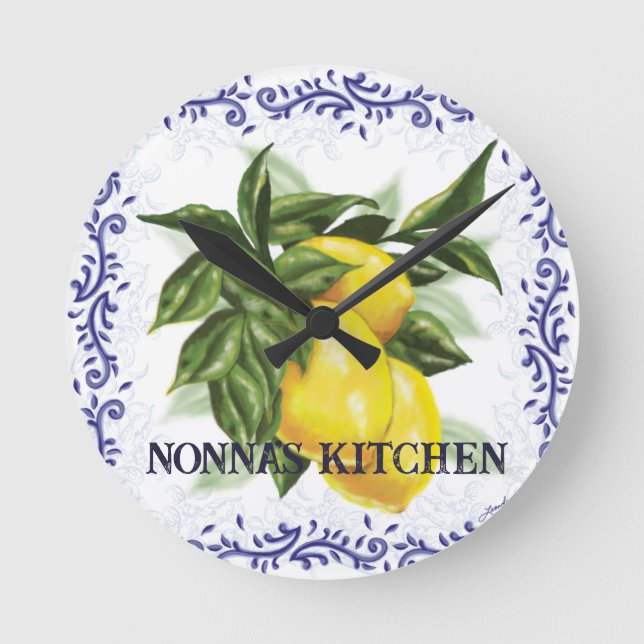 Lemon Clock with French Toile Border Elegant Italy (Front)