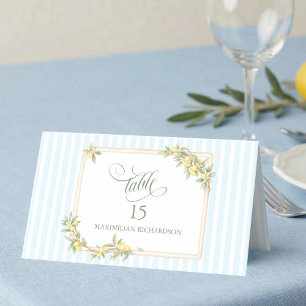 Lemon Coastal Stripe Personalized Wedding Place Card