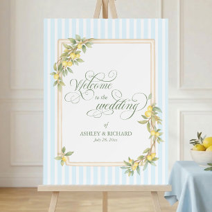 Lemon Coastal Stripe Wedding Welcome Sign
