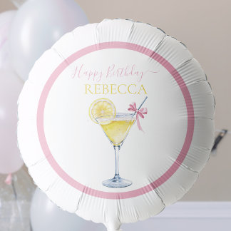 Lemon Cocktail Pink Bow Happy Birthday Balloon