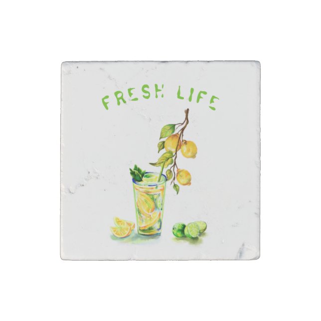 Lemon Cocktail Stone Magnet (Front)
