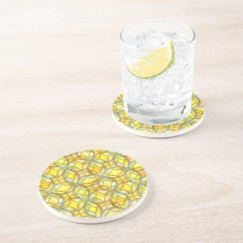 Lemon Color Stain Glass Pattern Mediterranean Coaster