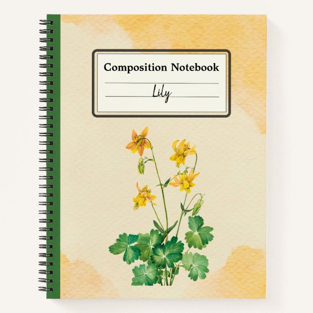 Lemon Columbine Flower Personalized Composition Notebook (Front)