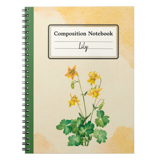 Lemon Columbine Flower Personalized Composition Notebook (Front)