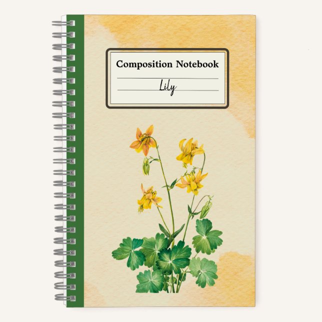 Lemon Columbine Flower Personalized Composition Notebook (Front)