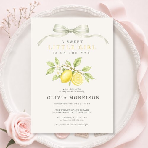 Lemon Coquette Bow Baby Shower Invitation