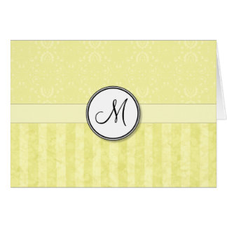 Lemon Cream Damask with Stripes and Monogram Cards