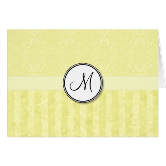 Lemon Cream Damask with Stripes and Monogram Cards (Front Horizontal)