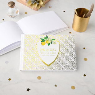 Lemon Crest Mediterranean Tiles Tuscan Wedding Foil Guest Book