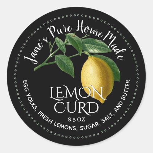 Lemon Curd Fruit Spread Vintage Illustration Black Classic Round Sticker