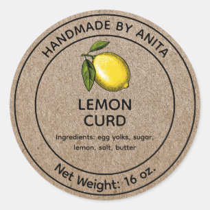Lemon Curd Jelly Jar Label Kraft Paper Style