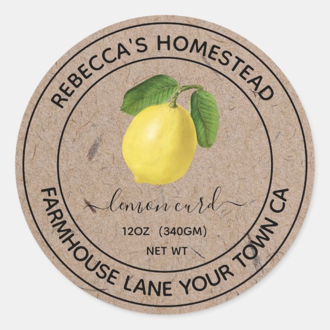 Lemon Curd Kraft Paper Canning Jar Labels (Front)