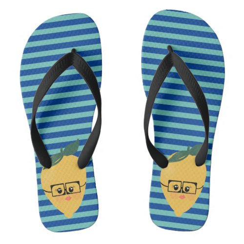 Lemon Cute Striped Pattern Flip Flops