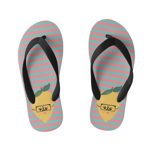 Lemon Cute Striped Pattern Kid's Flip Flops (Footbed)