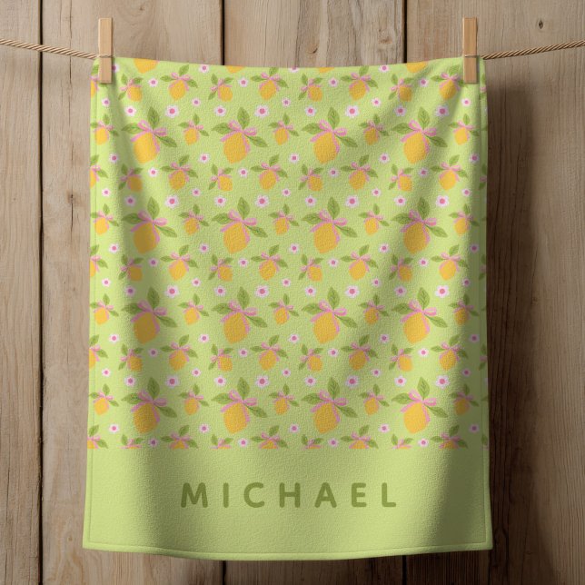 Lemon& Daisy Pattern with Name Mint Green Baby Blanket (Creator Uploaded)